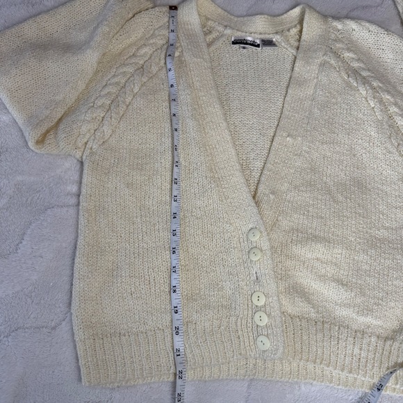 Contrasts Cream Cable Knit V Neck Button Up Cardigan Sweater Women Size S - Picture 6 of 9